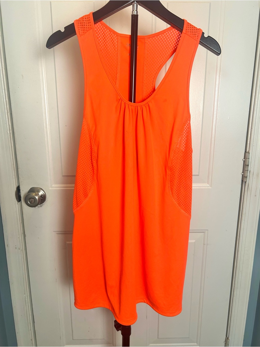 Danskin Now Tank Top Womens XLarge 16 Orange Fire Hem Dri-More Mesh
